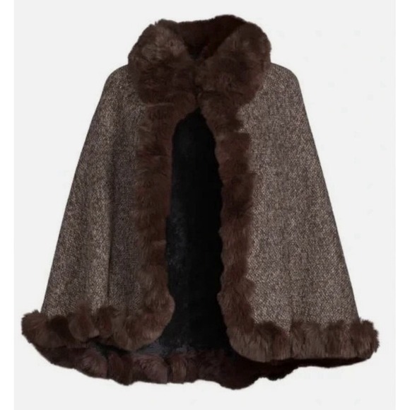 Vince Camuto Jackets & Blazers - NWT Vince Camuto Faux Fur Trim Cape Shawl Capelet Penny Lane Tweed One Size